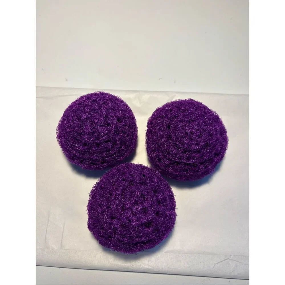 3 Handmade crocheted dish scrubbies made with premium nylon netting (purple)